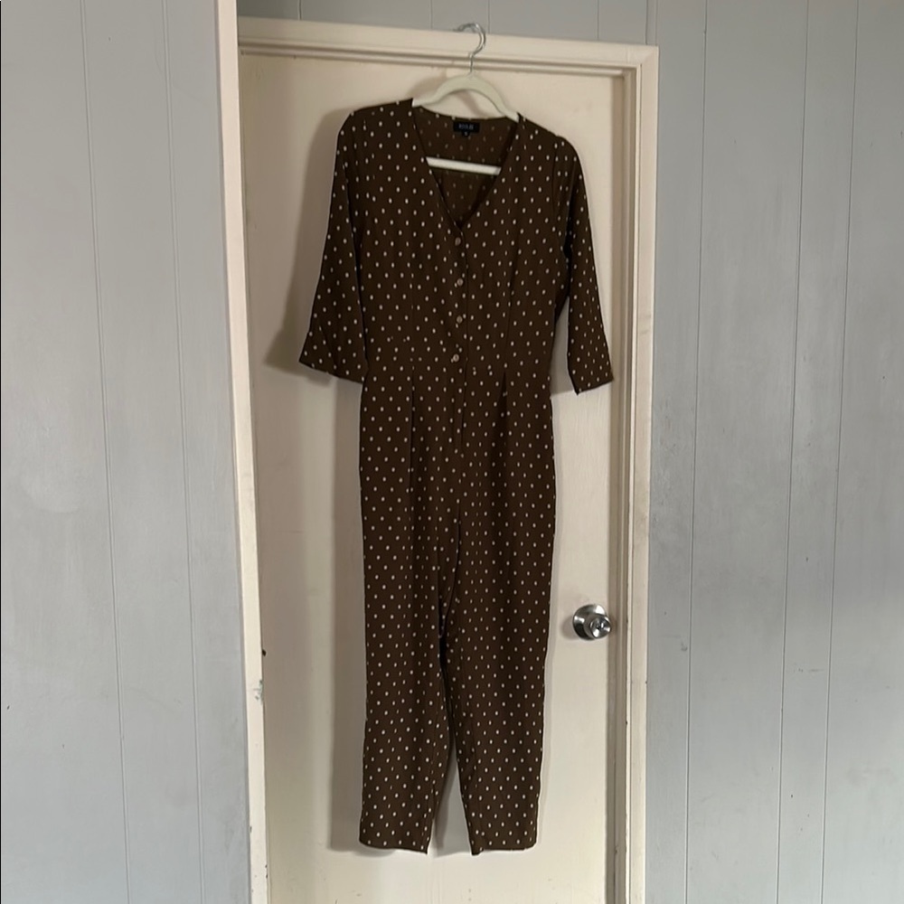 Roolee Brown Jumpsuit with White Dots